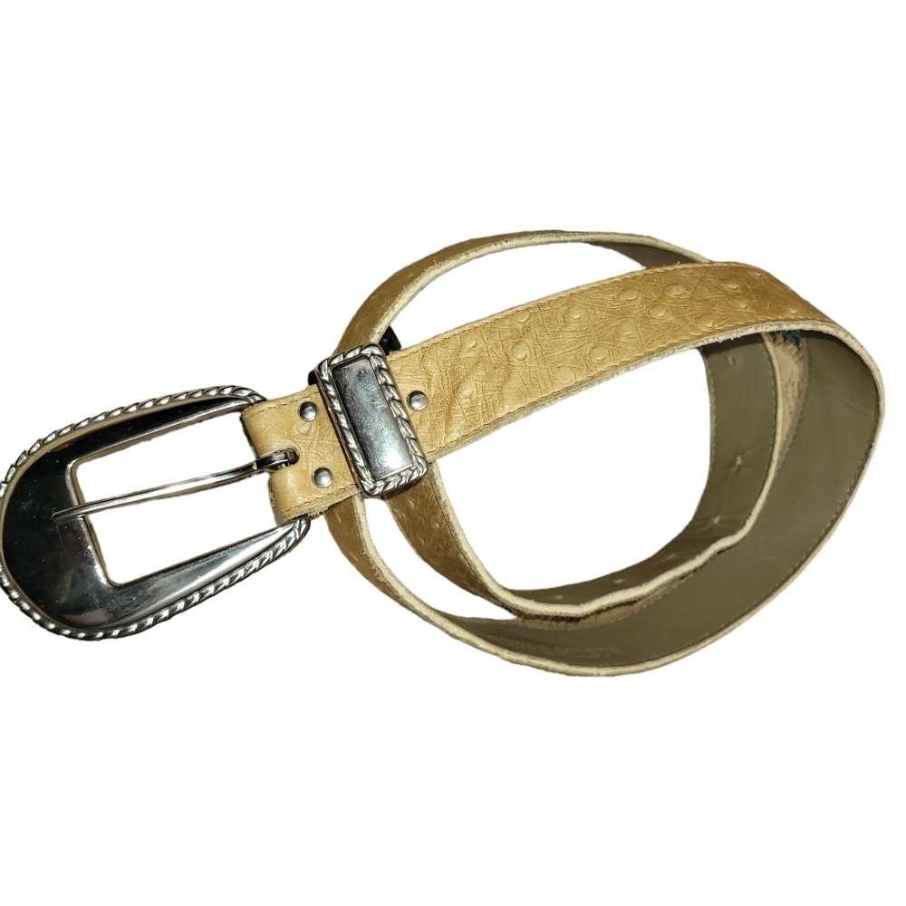 Vintage Robbie Nelson Leather Ostrich Print Belt Tan M/L